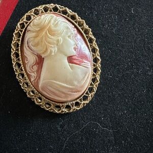 Elegant Gold and Cream Cameo Brooch